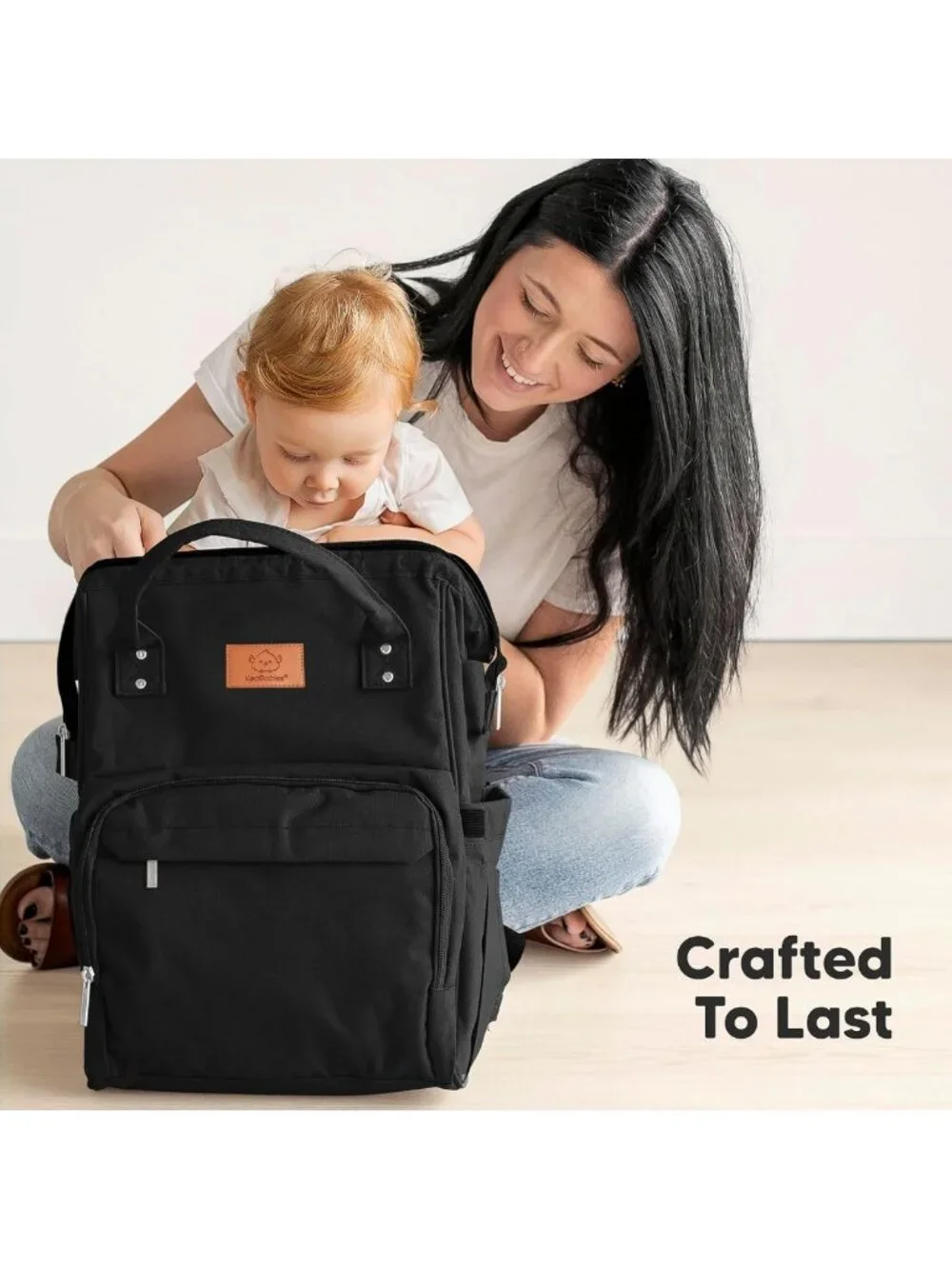 Trendy Black Waterproof Baby Diaper Backpack | Large Multi-Function Travel Bag